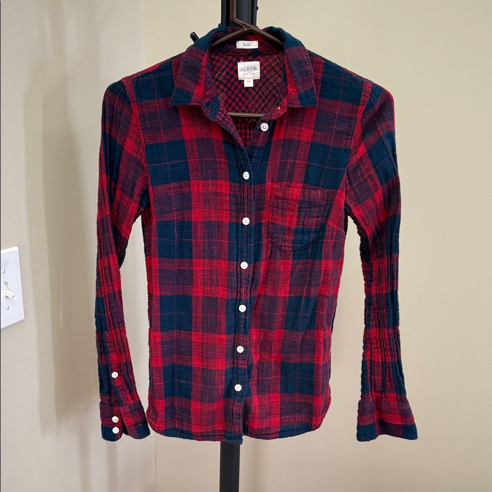 J. Crew Factory Red and Blue Plaid Button Down Shirt
